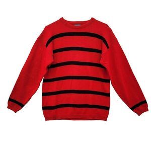 Laura Peterson Womens M Wool‎ Blend Red Black Striped Thick Sweater Vintage